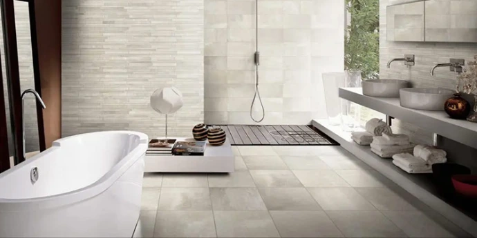 Carrelage de douche à l'italienne et aménagement de salle de bain à La Réunion