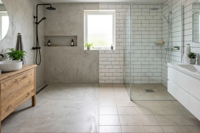 Chantier de rénovation et pose de carrelage sol au Tampon