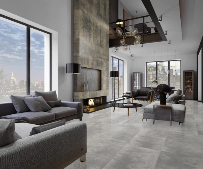 Dalles de sol vinyle LVT aspect béton pour intérieur moderne à Salazie