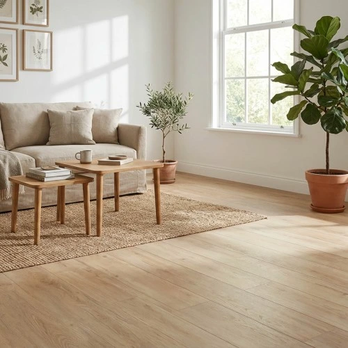 Vente et pose de parquet en bois clair pour salon moderne à Saint-Pierre